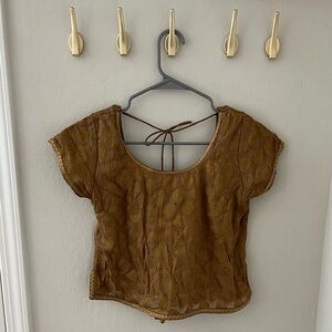 Renua Kapoor Gold Saree Top With Lace Up And Tie Back, Sz S